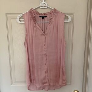 Banana Republic Sleeveless Ruffle V-Neck Button Blouse - Pink